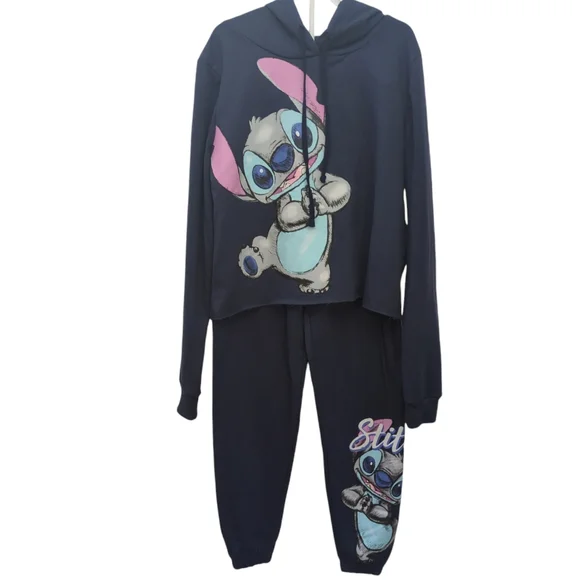 Disney Stitch Crop Hoodie set with pan Sweatshirt junior size M - Picture 2 of 8